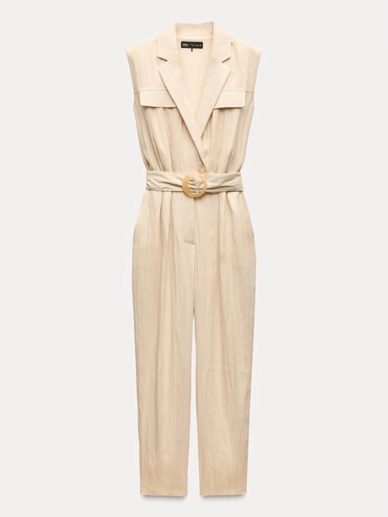 Zara Pants - Zara Cream Sleeveless Belted Jumpsuit